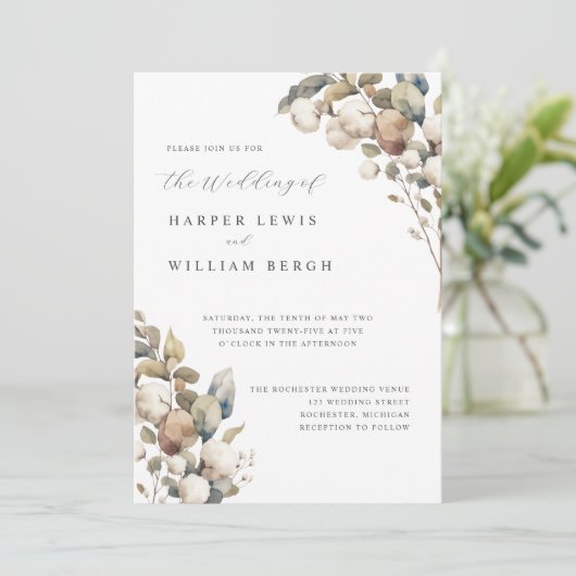 Invitation Coton doux et mariage d'Eucalyptus (Debout devant)
