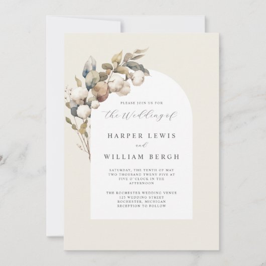 Invitation coton doux et mariage d'eucalyptus (Devant)