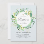 Invitation Coton Garden Wreath Blush Baby Baptême bleu (Devant)