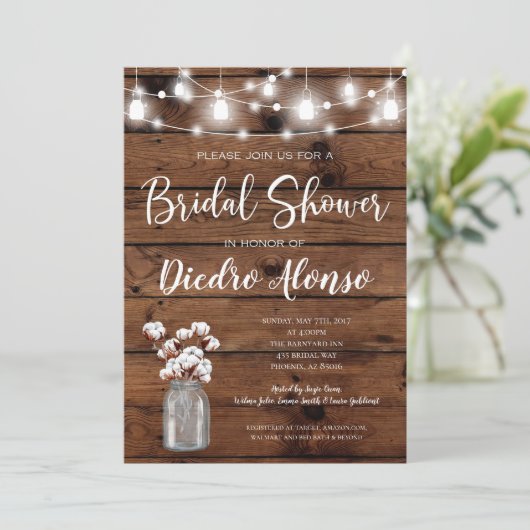Invitation Coton Mason Jar Fête des mariées rustique (Debout devant)