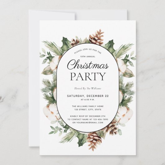 Invitation Coton moderne hiver verdure fête de Noël (Devant)