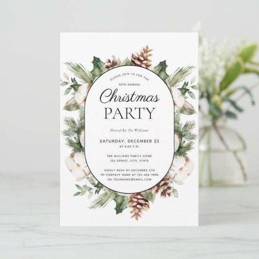 Invitation Coton moderne hiver verdure fête de Noël (Debout devant)