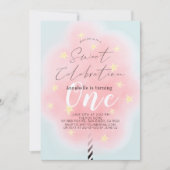 Invitation Coton rose bonbon douce fille 1er anniversaire (Devant)