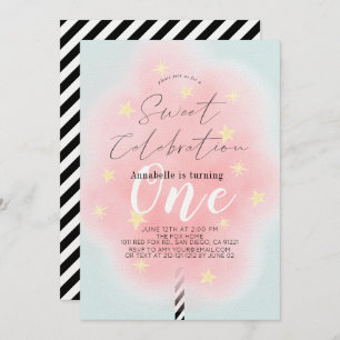 Invitation Coton rose bonbon douce fille 1er anniversaire