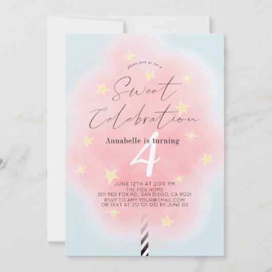 Invitation Coton rose bonbon douce fille Anniversaire Invitat (Devant)