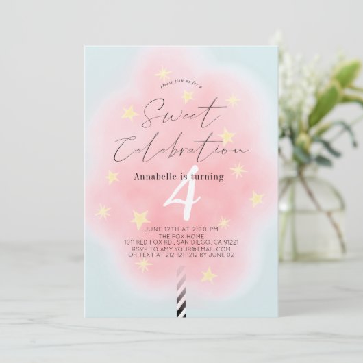 Invitation Coton rose bonbon douce fille Anniversaire Invitat (Debout devant)