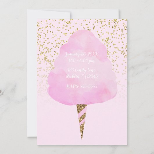 Invitation Coton rose Bonbons & Gold Confetti fête d'annivers (Dos)