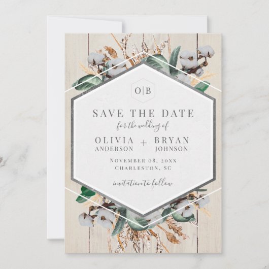 Invitation Coton rustique et verdure Enregistrer la date (Devant)