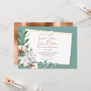 Invitation Coton-tiges de mariage sarcelle de feuille de cuiv
