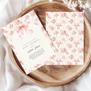 Invitation Cottage au Ruban Rose Fille Florale Baby Shower Pa