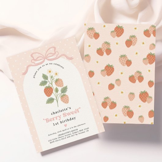 Invitation Cottage Chic Berry Sweet Strawberry fille d'annive