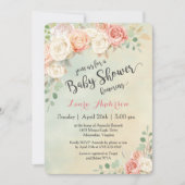 Invitation Cottage Chic Roses Vintages Baby shower (Devant)