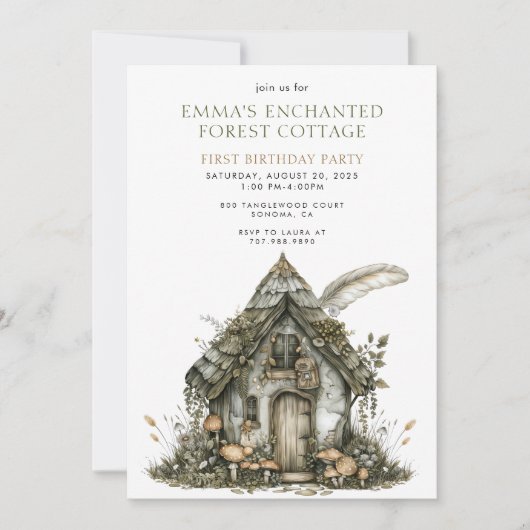 Invitation Cottage forestier enchanté 1er anniversaire (Devant)