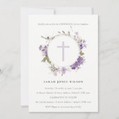 Invitation Cottage Meadow Lilac Floral Wreath Christening (Devant)