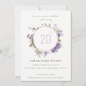 Invitation Cottage prairie Lilac Floral Wreath Anniversaire (Devant)