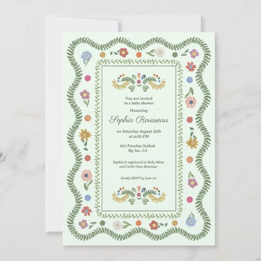 Invitation Cottagecore Green Baby Shower (Devant)
