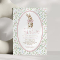 Cottagecore Lapin Rose Fleurie Fille Baby Shower