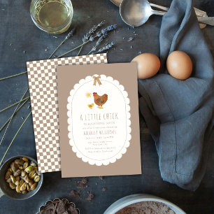 Invitation Cottagecore Marron à carreaux Baby Shower Poussin