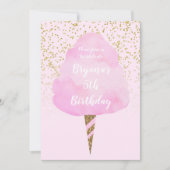 Invitation Cotton Candy Rose & Confettis Dorés Fête d'anniver (Devant)