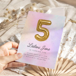 Invitation Cotton Candy Watercolor Girls 5th Birthday Balloon