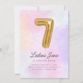 Invitation Cotton Candy Watercolor Girls 7th Birthday Balloon (Devant)