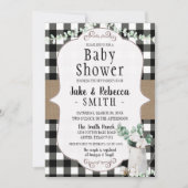 Invitation Cotton Farmhouse Baby shower noir blanc neutre (Devant)