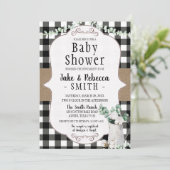 Invitation Cotton Farmhouse Baby shower noir blanc neutre (Debout devant)