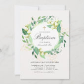 Invitation Cotton Garden Wreath Blanc & Vert Baptême (Devant)