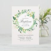 Invitation Cotton Garden Wreath Blanc & Vert Baptême (Debout devant)