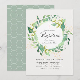 Invitation Cotton Garden Wreath Blanc & Vert Baptême