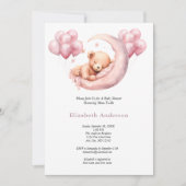 Invitation Couchage d'ours rose dans le Baby shower des ballo (Devant)