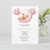 Invitation Couchage d'ours rose dans le Baby shower des ballo (Debout devant)