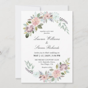 Invitation Couché blanc clair rose doux bleu Corner romantiqu