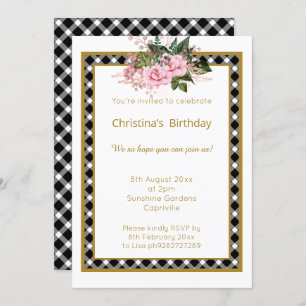 INVITATION COUCHE DE CONTRÔLE EN OR BLANC MODERNE FLORALE TOU