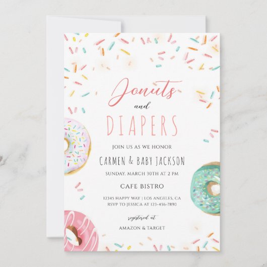 Invitation Couche pour Bébé Gâteau Donut Fête de Naissance (Devant)