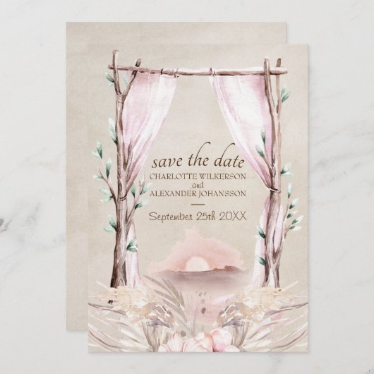 Invitation Coucher de soleil Boho Arch sur la plage (Devant / Derrière)