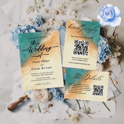 Invitation Coucher de soleil Couleur de rivage Mariage de pla