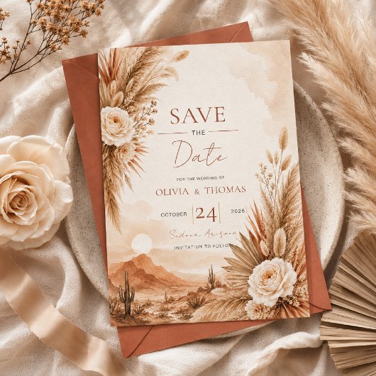 Invitation Coucher de soleil du désert Boho Save the Date