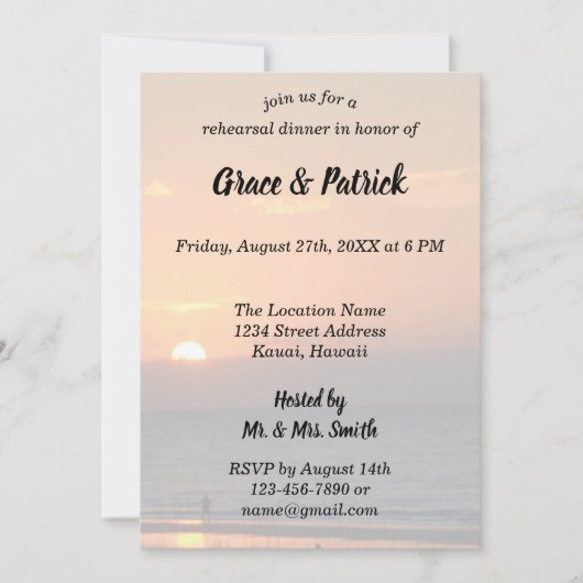 Invitation Coucher de soleil mariage avec scène de plage Silh (Devant)
