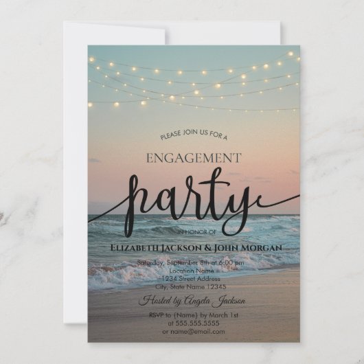 Invitation Coucher de soleil sur la plage, Fiançailles de scr (Devant)
