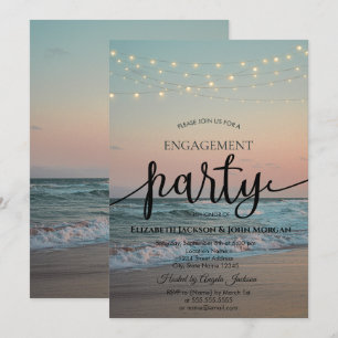 Invitation Coucher de soleil sur la plage, guirlande lumineus