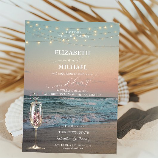 Invitation Coucher de soleil sur la plage, Mariage de script 