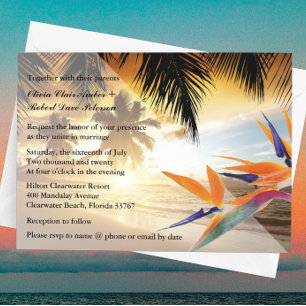 Invitation Coucher de soleil sur la plage Palmiers Oiseau du 