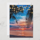 Invitation Coucher de soleil tropical Lumières à cordes Palm (Devant)