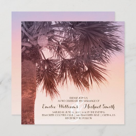 Invitation Coucher de soleil tropical Palm Tree Plage Mariage (Devant / Derrière)