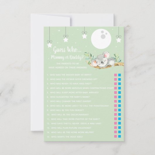 Invitation Coucher Koala Baby shower Devine Qui ?  Invita (Devant)