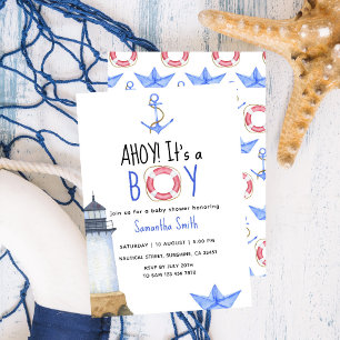 Invitation Coucou C'est Un Garçon! Baby Shower Marin