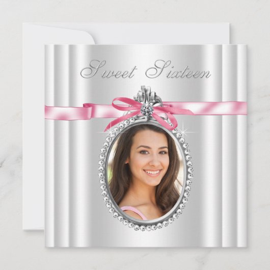 Invitation Coucou rose blanc Photo Sweet 16 Anniversaire (Devant)