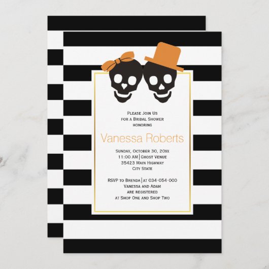 Invitation Coude crâne mariage douche nuptiale Halloween (Devant / Derrière)