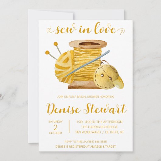 Invitation Coudre dans l'amour, coudre des notes Fête des mar (Devant)